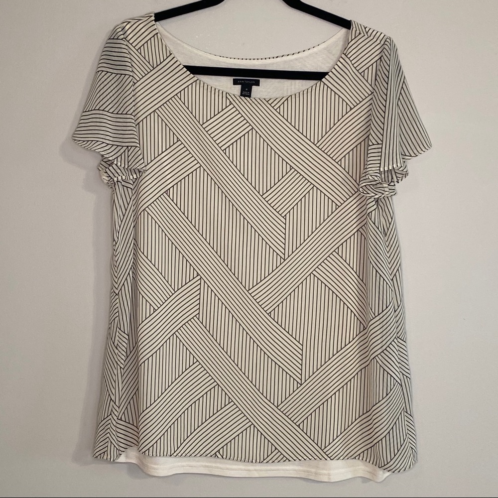 Ann Taylor Bell Sleeve Asymmetrical Striped Blouse